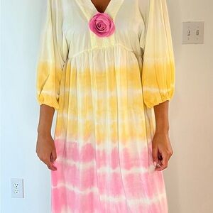 Anthropologie Tie-Dye Dress removable flower,  beach cover up sz M, romantic